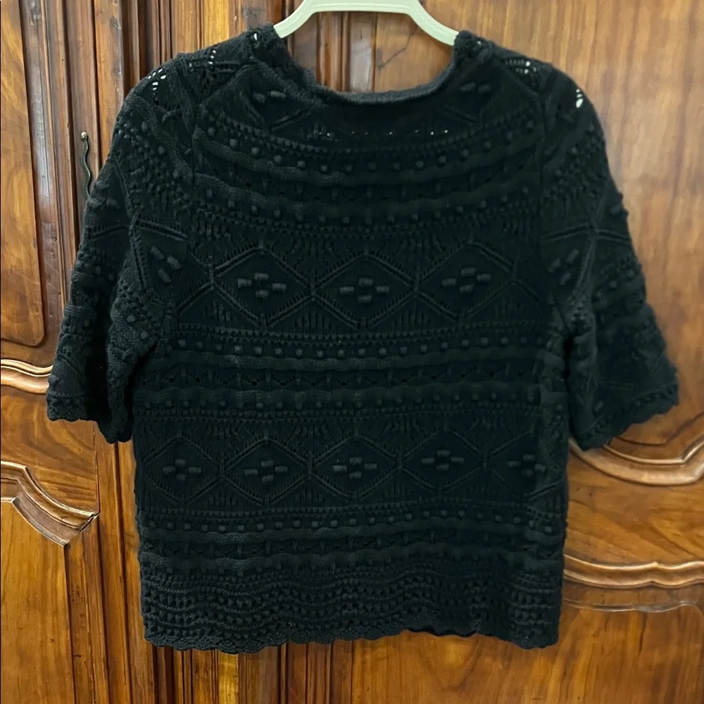 BODEN Claudia Black Textured Knitted Short Sleeve Top Black Sweater. Size 8 - Picture 5 of 7